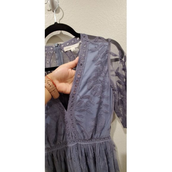 HONEY PUNCH Blue Lace Mesh Overlay Maxi Dress - Picture 3 of 9